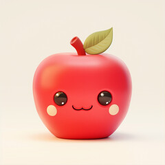 Cute Red Apple with Face Isolated on Light Background