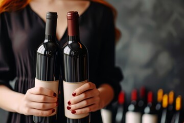 Close Up Photo Of Woman Hands Holding Two Bottles Of Wine