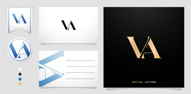 logo vector company icon element template alphabet letter VA with business card isolated background for company branding ad campaign, letterpress, embroidery, covering invitation, envelope sign symbol