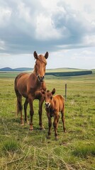 Fototapeta premium Foal and calf in the field, Potro y becerro en el campo, becerros