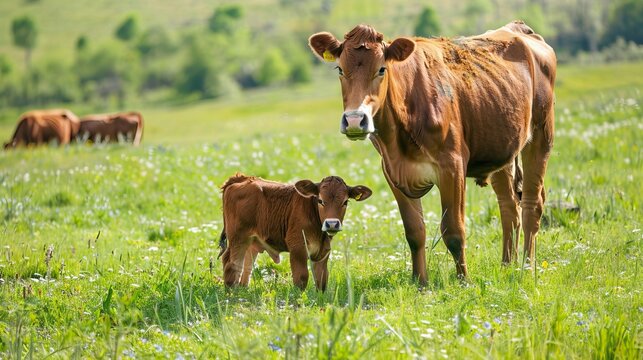 Foal and calf in the field, Potro y becerro en el campo, becerros
