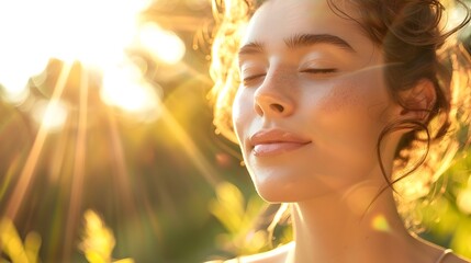Fototapeta premium Glowing Skin with Soft Focus Nature Background Natural Radiance and Clarity