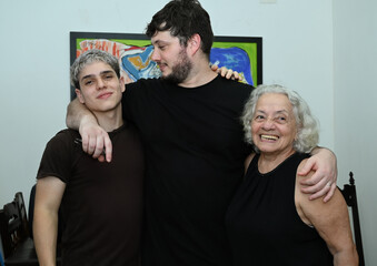 family hugging, family, grandchildren and grandmother, grandmother's day, mother's day, two boys...