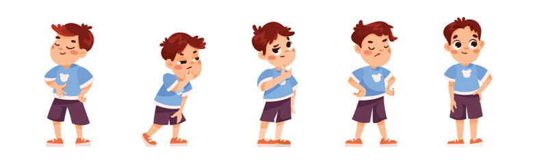 Funny Little Boy Expressing Emotion Vector Illustration Set
