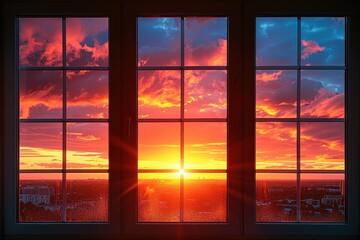 Fototapeta premium A Panoramic Sunset View Through a Window