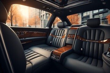 Fototapeta premium Modern luxury car interior. Interior of prestige modern car. Comfortable leather seats. Car detailing. 3d render