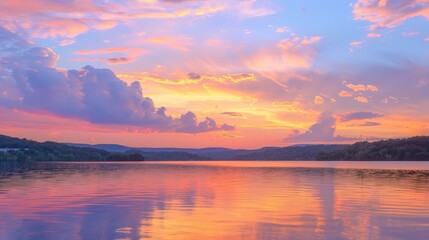 Imagine a serene sunset painting the clouds with hues of pink, orange, and gold, transforming the sky into a breathtaking canvas of color and light.