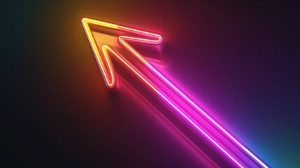 Neon arrow in rainbow colors pointing upward on dark background.