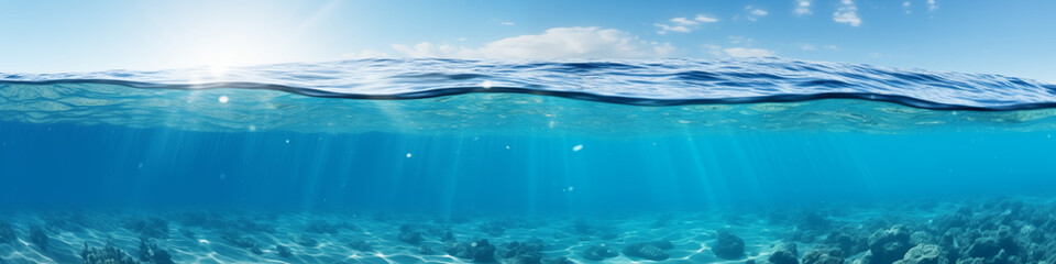The ocean in section. The image shows a blue sky at the top and the sea cut along the bottom