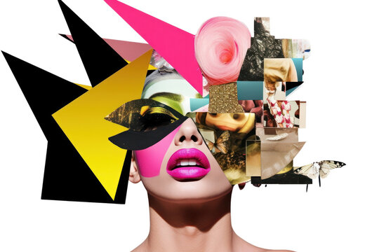 PNG  Symbolic mixed collage graphic element representing of drag queen Performances advertisement cosmetics clothing.