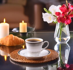 breakfast with tea and flowers