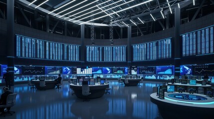 Futuristic Command Center with Blue Lighting