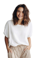 Fototapeta premium PNG Happy brunette woman portrait t-shirt blouse.