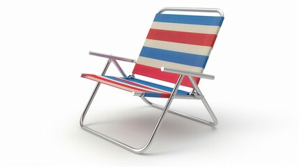 A compact beach chair with a carrying strap, isolated on a white background, practical design, high-resolution, sharp details