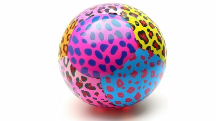 Fototapeta premium A beach ball with a playful animal print, isolated on a white background, colorful and detailed, high-definition, studio lighting
