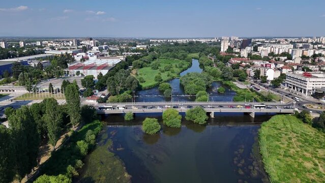 Plovdiv Maritsa river top view drone panorama video