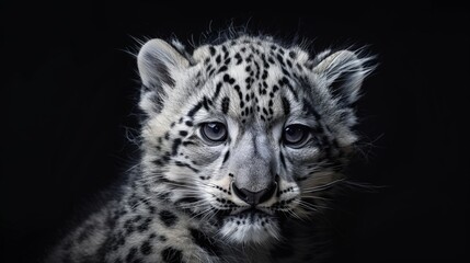 Naklejka premium The portrait of the snow leopard cub serves as a poignant reminder of the urgent need for conservation efforts to protect this iconic species and ensure its survival for generations to come.