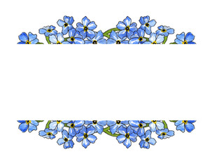 Cornice con fiori azzurri, illustrazione ad acquerello isolata su sfondo bianco © sommaria