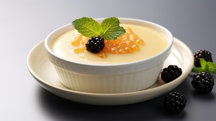 semolina pudding on white background