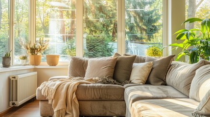 Cozy L-shaped sectional sofa in spacious living room