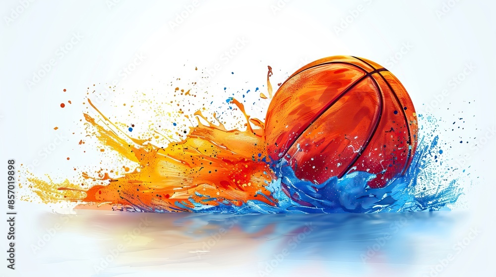 Wall mural vector water paint basketball logo design on a plain white background 3 AI Generative