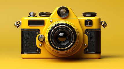 Vintage camera on yellow background