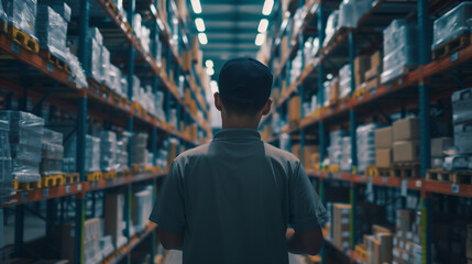 Distribution warehouse worker scanning bar code examining inventory in stock, Merchandise supervisor, logistic engineer working at storage room in storehouse for goods order and delivering management