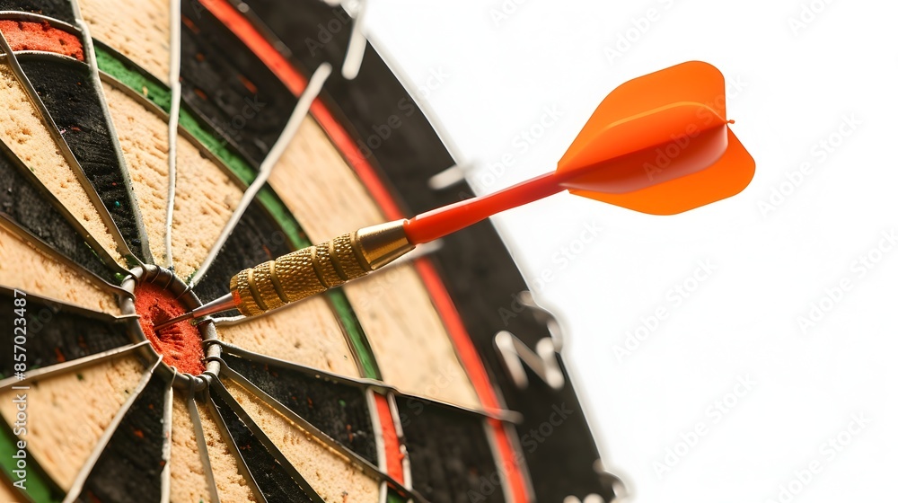 Poster dart hitting bullseye of dartboard for precision and success advertisements