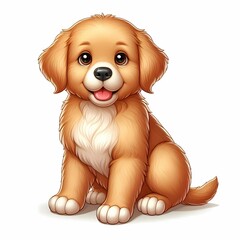 Adorable Golden Retriever Puppy Portrait | Cute, Fluffy, and Happy Canine Friend | Purebred Pedigree Dog Looking Playful and Friendly | Isolated on White Background | Domestic Animal Illustration and 