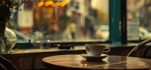 Obraz premium Within the quiet of the empty cafe, the aroma of freshly brewed coffee lingers like a wistful memory, clinging to the air with a sense of longing.