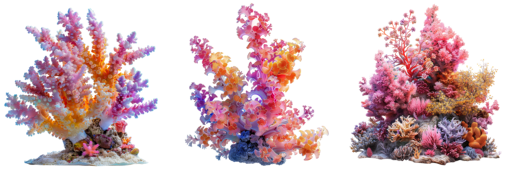 Colorful Sea Soft Coral Set Isolated on Transparent or White Background, PNG
