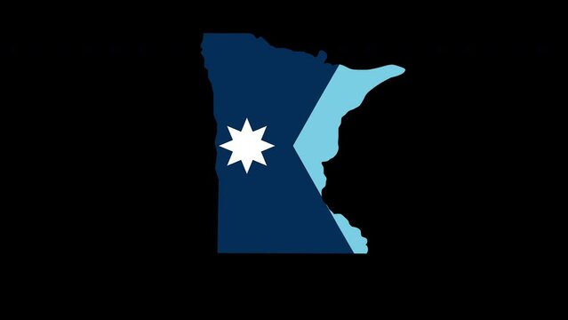 Minnesota state flag blue United States map outline zoom in animation