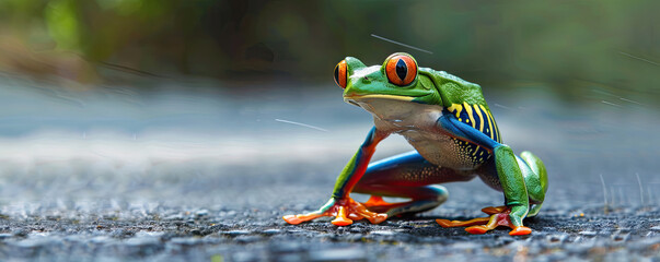 a frog jumping leap year concept,pastel color background copy space