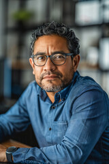 Obraz premium a headshot of a latin entrepreneur wearing glasses at office, CEO at the office portrait
