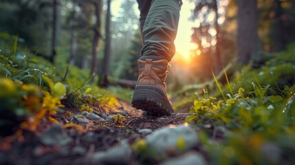 Fototapeta premium Close-up, male legs on a walk in nature