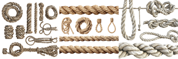 String Rope Set Set Isolated on Transparent or White Background, PNG