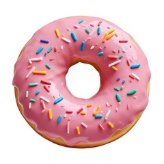 Isolated pink donut with sprinkles on a white background