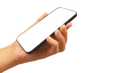 Hand holding smartphone device and touching screen