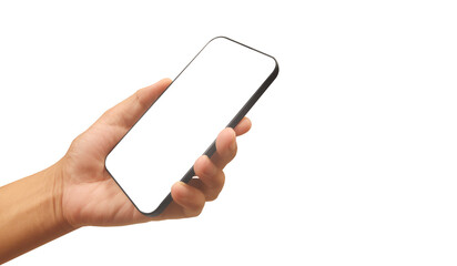 Hand holding smartphone device and touching screen