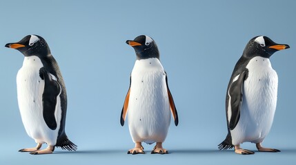 Fototapeta premium Three penguins standing in a row.