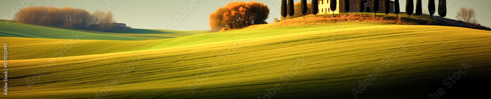 Sticker hills of tuscany in spring, panoramic view. italy