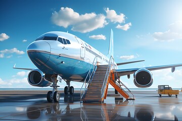 Airplane on the runway. 3d render image with clipping path