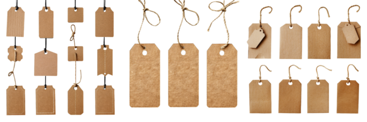 Light Brown Cardboard Hangtag Set Isolated on Transparent or White Background, PNG