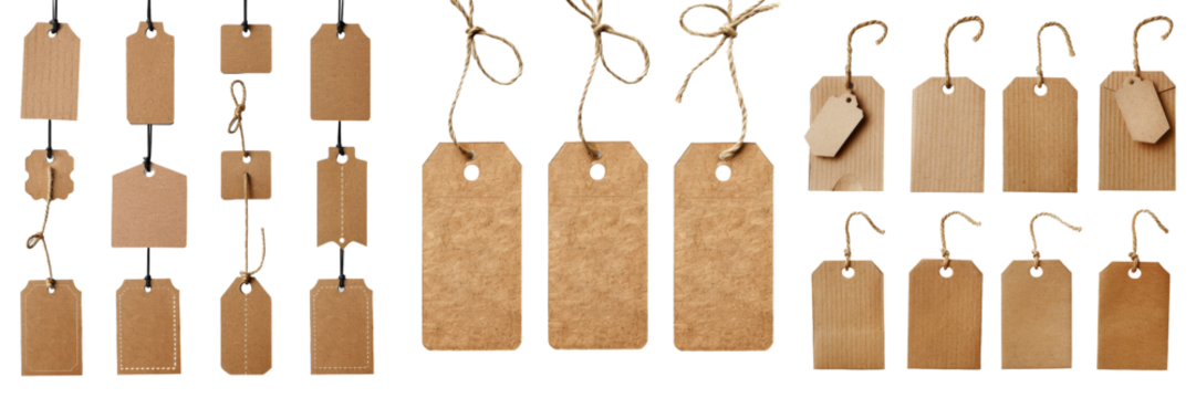 Light Brown Cardboard Hangtag Set Isolated on Transparent or White Background, PNG