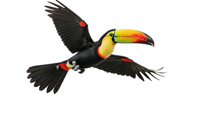 Obraz premium Vivid Toucan Soaring Through the Air: A Symbol of Freedom and Tropical Beauty 