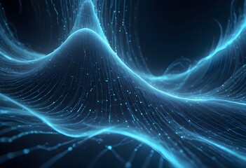 Abstract blue tech background with digital waves, dynamic network system, artificial neural connections, cyber quantum computing and electronic global.