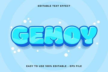 gemoy which mean cute Editable text effect 3d Trendy Cartoon template style cute vector