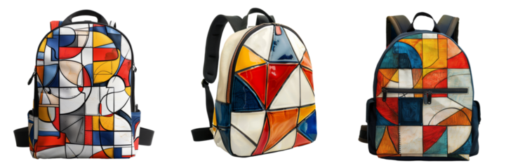 Backpack with Mosaic Geometric Shapes Isolated on Transparent or White Background, PNG