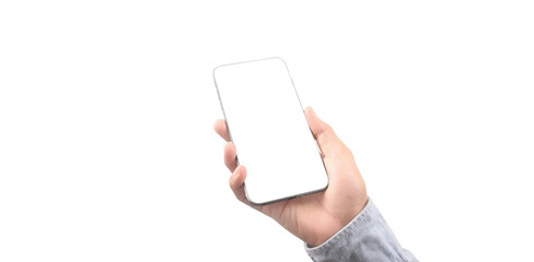 Hand holding smartphone device and touching screen