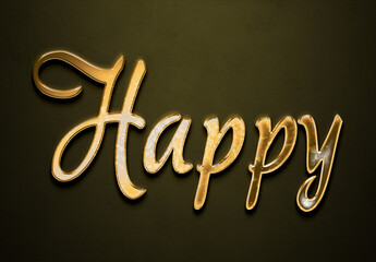 Old gold text effect of word Happy with 3D glossy style Mockup.
